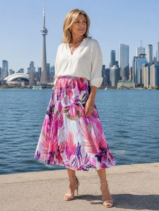 Tribal Dresses & Skirts - 🌺Floral A-Line Midi Skirt in Pink and Purple